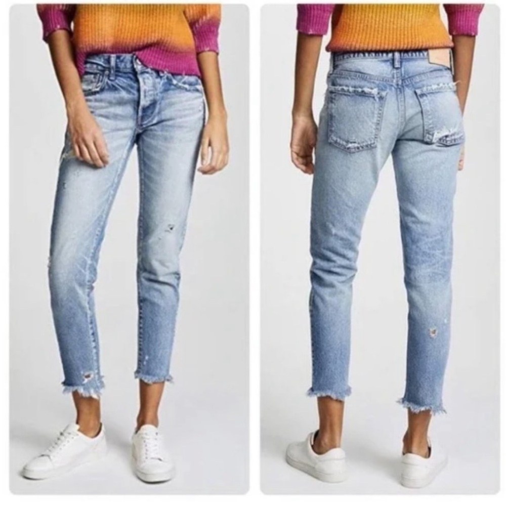MOUSSY VINTAGE Kelley Tapered Skinny Ankle Jeans Crop Distressed Light Blue